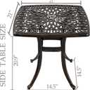 Outdoor 21" Cast Aluminum Square Side Table Set of 2 End Table for Patio, Backyard, Pool, Indoor Companion, Easy Maintenance and Weather Resistant, Bronze (Bronze), 19 inches * 19 inches * 20.9 inches
