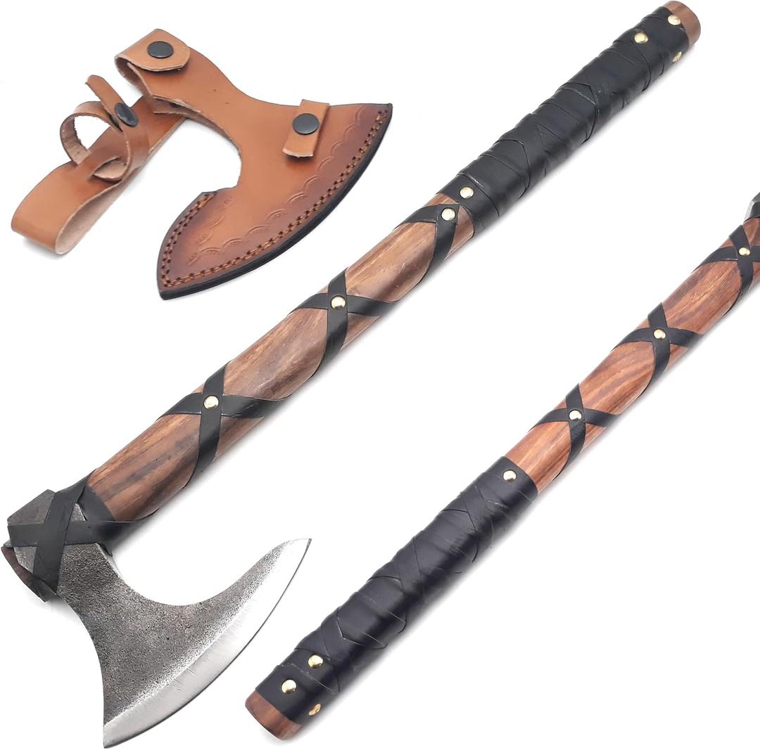 Ancilla Viking Axe Prop of Ragnar Lothbrok - Bearded Axe for Viking Cosplay, Halloween Weapon Prop - Two-Handed Tomahawk Battle Hatchet- Hand-Crafted Norse Antique for Hunting & Camping