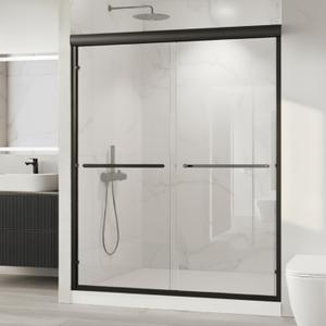 Shower Doors, 5660'' W x 72'' H Sliding Glass Shower Door, Matte Black Aluminum Frame, 1/4'' (6mm) High-Strength Tempered Glass, for Walk-in Showers