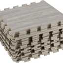 FUNSUEI 16 PCS 12 x 12 Inch Interlocking Floor Tiles, 3/8 Inch Thick Wood Grain EVA Foam Floor Mats with Borders, Interlocking Cushion Tiles for Home, Gym, Playroom Basement, Gray