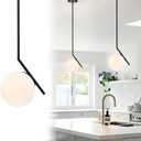 Matte Black Pendant Light Kitchen Island 5.9" Globe Milk Glass Shade Mid Century Modern Pendant Lighting Fixture for Hallway Entryway Closet Bathroom Bedroom Laundry Room Bars Easy Install