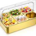 Ziliny 6 Pan Cold Food Buffet Server with Lid Salad Bar Station, Gold
Countertop Food Serving Display Container, Stainless Steel Condiment Serving Tray, for Restaurant Home Kitchen Party