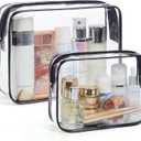 BAGSMART Clear Toiletry Bag, 2 Packs TSA Approved Water Resistant Quart Size Travel Organizer, 2 Sizes Airport Airline Travel Essential Carry On Makeup Cosmetic Bags for Women, Black