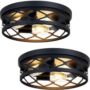 SKEJAO, 2 Pack Flush Mount Ceiling Light Fixture, Black, for Hallway, Kitchen, Farmhouse, Bedroom (13 x 13 x 3.93 inches, 2400 lumens, Dimmable, 2 Count), 12.99inch