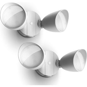 UME 2-Packs 2500 Lumen 32 Watt 28 LED Dual-Head Floodlight Outdoor, Full Metal Design, Waterproof Exterior Security Wall Light for Patio, Garden, Yard-White