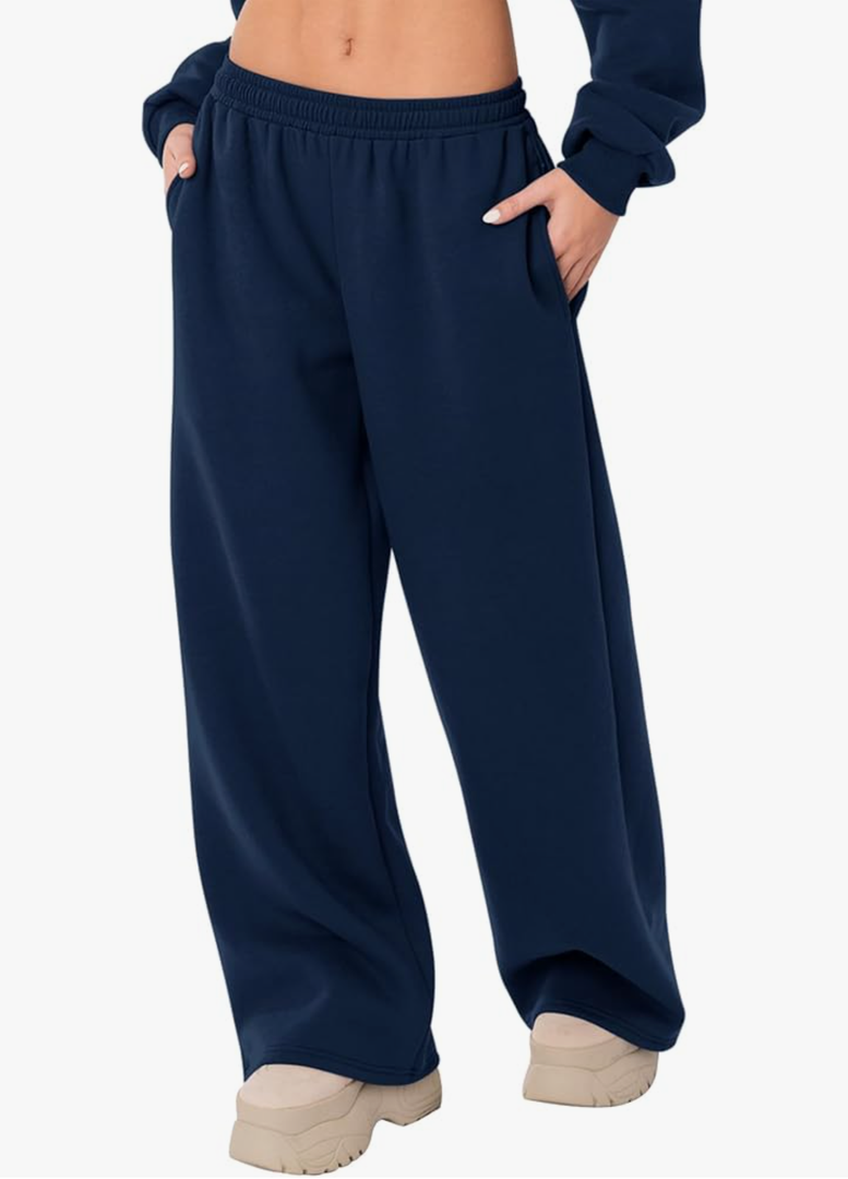 LOMON Wide Leg Sweatpants Women Fleece Sweat Pants Fall Clothes 2025 Teen Girl Baggy Jogger Sweatpant with Pockets Medium