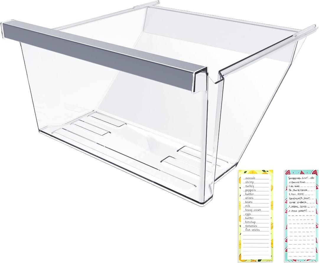 UPGRADED W11162446 Refrigerator Crisper Drawer Compatible with Whirlpool Fridge Drawer W11046495 Whirlpool Crisper Drawer Replacement Parts WRS325SDHZ WRS555SIHZ WRS315SDHM Bottom Refrigerator Drawer