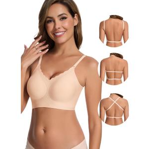 HBselect Low Back Bras for Women Deep V Seamless Bralette Wireless Backless Bra Convertible Straps Halter Bra (Medium, Beige) HBselect Low Back Bras for Women Deep V Seamless Bralette Wireless Backless Bra Convertible Straps Halter Bra (Medium, Beige)