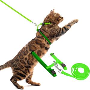 PUPTECK Adjustable Cat Harness and Leash Set Escape Proof Kitten Strap Collar for Walking Travel, Green (Small)