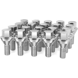 Dynofit 12x1.25 Wheel Lug Bolts Replace for Je/ep Renegade 2015+ Factory Swollen Bolt,One-piece Style 17mm Hex Chrome Wheel Bolts Fit For Dodge Hornet 2023+, Fiat 500/500L/500X, 20pcs Steel Stock Bolt (Silver)