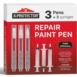 X-Protector Touch Up Paint Pen Kit - 3 Pens with 3 Types of Brushes - Premium Pen for Touch Ups - Fillable Touch Up Paint Pens for Walls, Furniture, and Other Touch Up Works!
