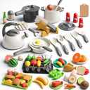 105Pcs Kids Kitchen Toy Accessories, Toddler Pretend BBQ Camping Cooking Playset, Play Pots, Pans, Utensils Cookware Toys, Play Food Set, Vegetables, Learning Gift for Girls Boys