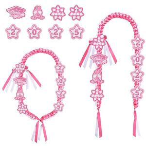BOXOB 9pcs Graduation Leis Set, Class of 2025 Graduation Neck Garland Braided Necklace Star Flower Ribbon Lei Decorations Grad Gifts for High School & College Ceremony Party (Pink White)