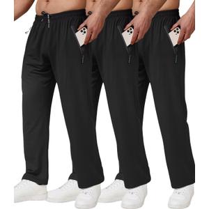 3 Pack Men's Athletic Pants with Zip Pockets, Lightweight, Quick Dry, Workout Sweat Pants (XX-Large, Black,Black,Black)