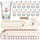 Funnymoom 50 Sets Teddy Bear Baby Shower Favors We Can Bearly Wait for Guests Souvenir Brown Bear Acrylic Clear Shot Glasses Thank You Tags with Twine Organza Bags for Birthday Supplies, Gender Reveal