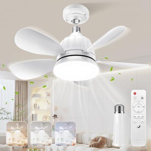 OSTIVE Socket Fan Light with Remote: 18'' Small Ceiling Fans with Lights, 2000 Lumens Dimmable Led Bulb, 3 Colors 3000K-6500K, Easy Install Screw in E26 Base for Bedroom Living Room Kitchen Garage