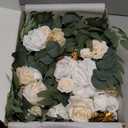 Ling's moment Flower Garland - 6FT Eucalyptus & Rose - Sweetheart Table Decor for Wedding Reception, Artificial Silk Floral Garland for Mantle, Spring, Garden Christmas Decoration, White Beige