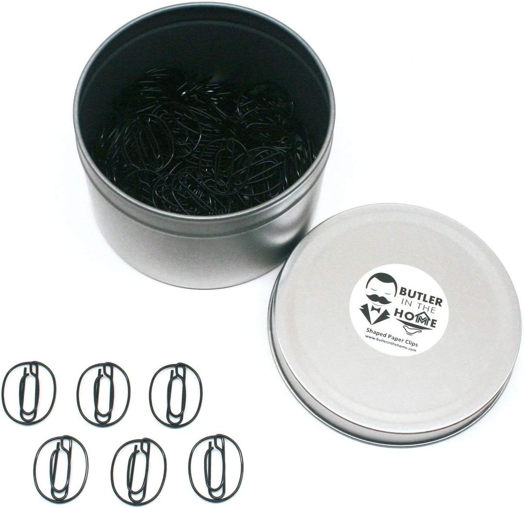 Butler in the Home Pick Your Favorite A-Z Alphabet Letter or 0-9 Number - 100 Count Black Colored Paper Clips for Initials or Birthdate - Comes in Round Tin with Lid and Gift Box (Number 0)