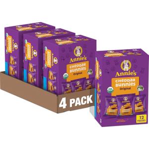 Annie's Organic Cheddar Bunnies Baked Snack Crackers, 12 oz., 12 Pouches (Pack of 4) (EXP FEB/07/27)