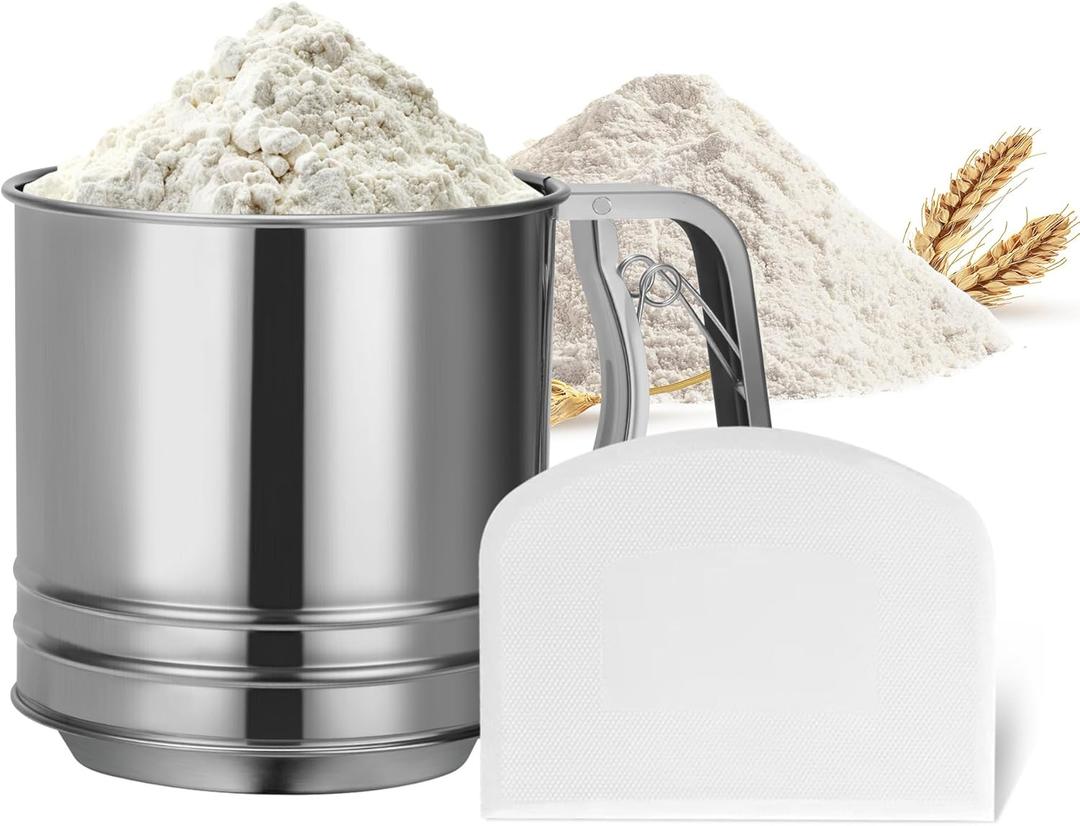 5 Cup Flour Sifter for Baking – Large Capacity Flour Sifter Stainless Steel with Double Mesh, Easy OneHand Use & Dishwasher Safe – Baking Tools for Sifting Powdered Sugar, Cocoa & Valentine Cookies