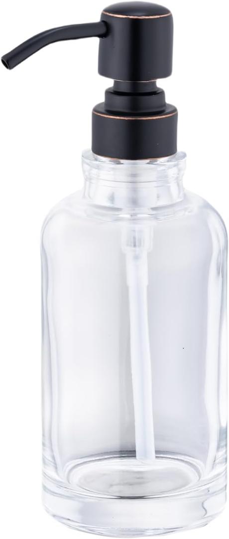 Ximlike Soap Dispenser Oil Rubbed Bronze Bathroom Kitchen, 11 oz Glass Cylindrical Bottles with Stainless Steel Pump Liquid Hand Soap Dispenser Kitchen