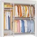 F7C Clothes Rack with Cover, Covered Clothing Rack Heavy Duty | Adjustable Garment Rack with Shelves, Portable Closets for Hanging Clothes, Max Load 770 Lbs, White Rack with White Cover
