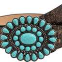 GORGLITTER Women's Western Leather Belt Vintage Turquoise Buckle Waist Belt for Dress (37.4-41.3", Bronze)