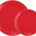 PULOTE 100PCS Red Plastic Plates Disposable Heavy Duty - Include 50 Dinner / 50 Dessert Plates for Party & Christmas