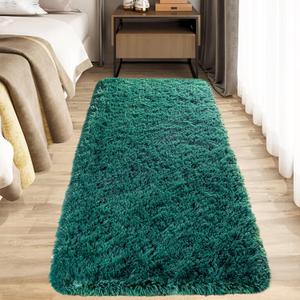 Zentavio Runner Rugs for Hallway 2x6 Shag Soft Bedroom Bedside Rugs Non Slip Fluffy Carpet for Kids Girls Boys Home Decor Aesthetic Dorm Nursery Emerald Green