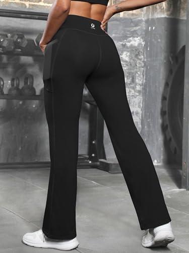 Women's High Waist Bootcut Yoga Pants with Pockets Wide Leg Workout Long Bootleg Work Pants Size L