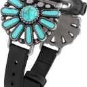 W-RARA Leather Band Compatible with Apple Watch Band Women 42/44/45/46/49mm, Boho Western Vintage Turquoise Ethnic Antique Style Strap for iWatch Series 3 2 1