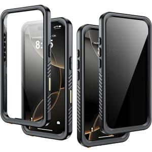 for iPhone 16 Pro Case Waterproof, Built-in Privacy Screen & HD Screen Double Front Frame [IP68 Underwater] Shockproof Dustproof Full Body Protection iPhone 16 Pro Phone Case Black