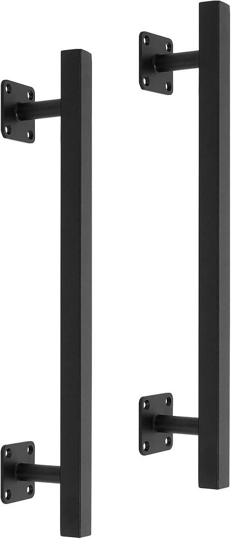 16'' Square Sliding Barn Door Handles and Pulls Pack of 2, Black Vintage Gate Pull Hanlde, Iron Handle for Gates, Garage, Sheds, Outdoor Fence, Interior Closet Handles