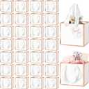 Yeaqee 50 Pcs Mini Metallic Gift Bags with Handles 4x4.75x2.25'' Tiny Thank You Favor Bags with Tag for Easter Mother's Day Wedding Spring Welcome Baby Shower Graduation Birthday (White,Rose Gold)