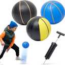 Botabee Mini Basketball - Set of 3 - Toy Basketballs with Manual Pump - Plastic Balls for Toddlers & Kids - Blue with Gold Lines, Black with Gold Lines and Black/Yellow Pattern for Indoor/Outdoor Play