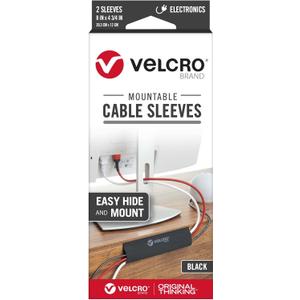 VELCRO Brand Mountable Cable Sleeves, 8" x 4-3/4", Black, Pack Of 2 Sleeves, VEL-30795-USA