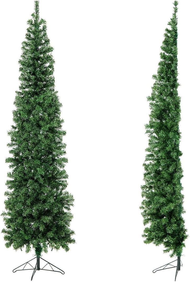 COSTWAY5  FT Half Christmas Tree, Pre-lit Artificial Xmas Tree w/450 Branch Tips & 150 Warm White LED Lights for Home, Office, Party
