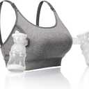 Momcozy Hands Free Pumping Bra, Adjustable Breast-Pumps Holding and Nursing Bra, Pumping & Nursing Bra in One Grey, Large