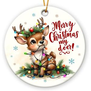 3 x Funny Reindeer Ornaments 2025, Wild Animal Lovers Gifts for Women, Cute Deer Gifts for Friends, Neighbors, Family, Ceramic Ornament for Nature Christmas Decorations