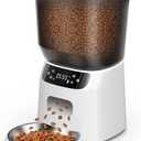 Automatic Cat Feeder, Cat Food Dispenser with Stainless Steel Bowl, Timed Portion Control 20 Portions 6 Meals Per Day, Voice Recorder, Dual Power Supply for Small Dogs (Black)