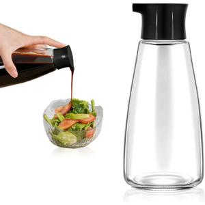 1 Pcs Glass Soy Sauce Dispenser Bottle - 9.6 oz Cruet for Olive Oil, Vinegar, BBQ Kitchen Cooking - Leak-Proof Oil Dispenser with Spout for Kitchen Cooking Barbecue(Black)