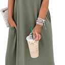 Anrabess Womens Summer Maxi Dress Short Sleeve Casual Loose Long T Shirt Dresses Split Vacation Beach Sundress Travel Outfits Olive X-Large
