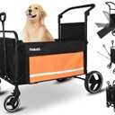 Petbobi Dog Wagon Stroller for Large & Medium Dogs, 2-in-1 Push Pull Pet Cart with Ramp, Foldable Wagon, 360° Swivel Wheels, Adjustable Handles, Safety Leashes, Orange