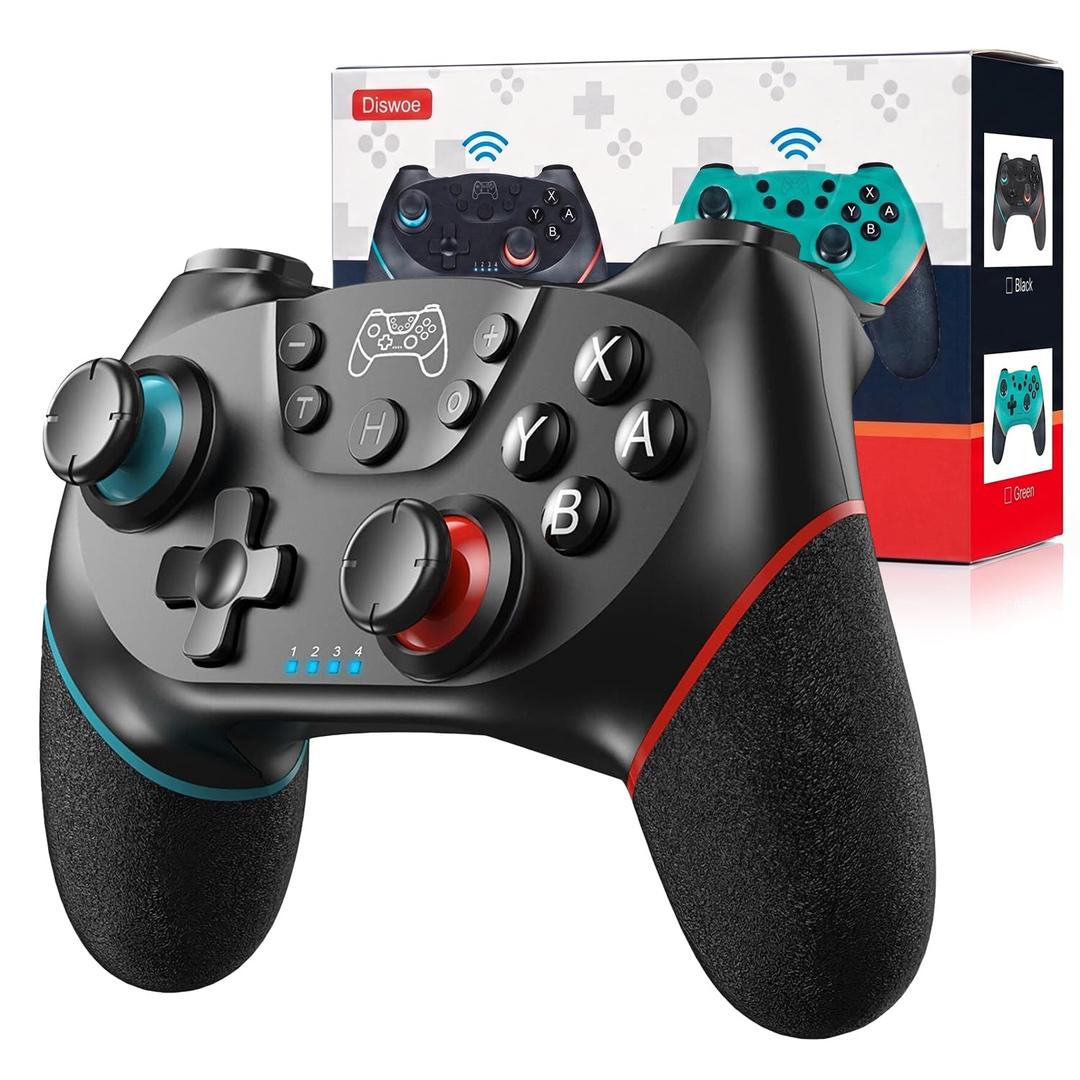 Diswoe Upgraded Wireless Controller for Switch 1/Lite/OLED/Switch 2 Pro Controller for Switch PC Hall Joystick Gamepad Supports Wake up, Gyro Axis, Turbo, Dual Vibration and Screenshot Function (Black)