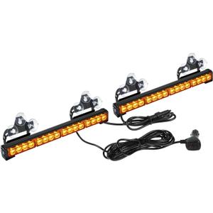 ASPL 2x16.8 inch Emergency Flashing LED Traffic Advisor Strobe Light Bar 32LED 26 Flash Patterns Interior Safety Warning Lights (Amber)