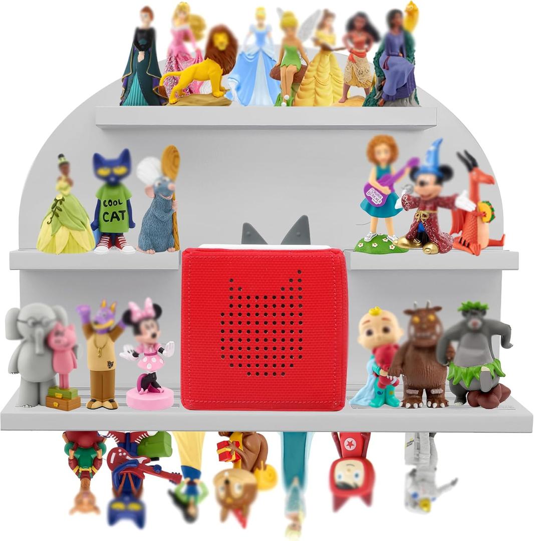 For Tonies Figures Shelf Magnetic,for Tonie box Wall Shelves,for Tonies Characters Organizer,Audio Toy Storage (Holds 45 Figurine),Compatible Charging Station for Kid's Room,Pine,Arch,Large,Gray White (3-Layer)