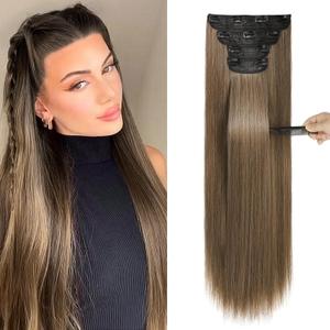 REECHO 28" Straight Long 4 PCS Set Thick Clip in on Hair Extensions - Light Ash Brown