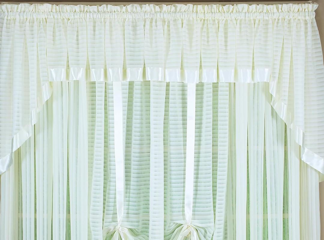 3 x Today's Curtain, Silhouette Stripe Sheer Swag 38", Chocolate, 60" W x 38" L