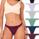BAMBOO COOL Women's Thongs Seamless Moisture-Wicking Breathable Underwear High Stretchy Mid Waisted Panties Tagless 6 Pack (S)