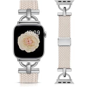 Wearlizer Braided Magnetic Band Compatible with Apple Watch Bands 42/46/38/40/41/44/45/49mm Women Men, Designer DShape Stretchy Elastic Nylon Strap for iWatch Series 11 10 9 8 7 6 5 4 SE/Ultra 3 2 1